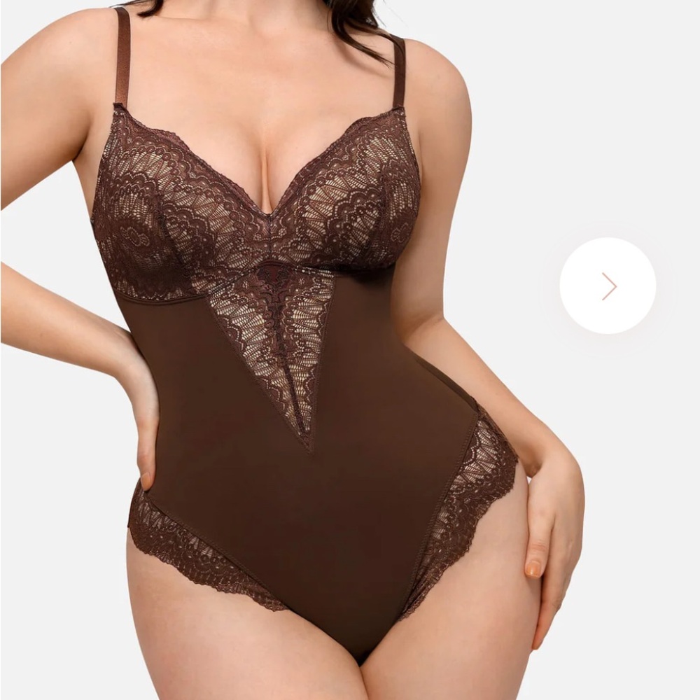 🕶️Feelingirl brown shapewear bodysuit lace with nude underlining large NEW - Picture 2 of 11